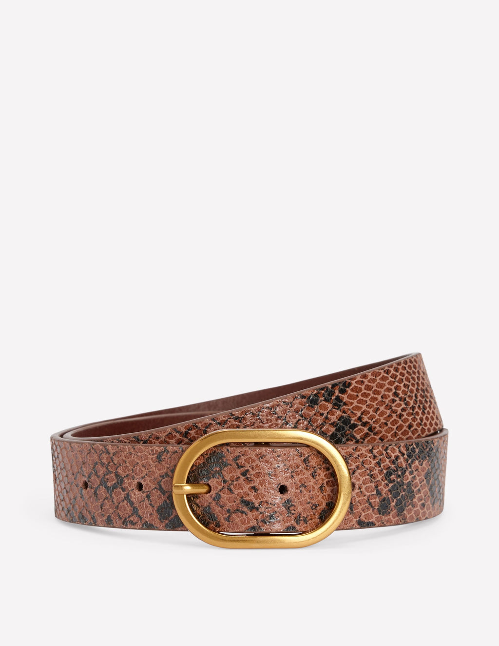 Ceinture classique en cuir à imprimé serpent marron