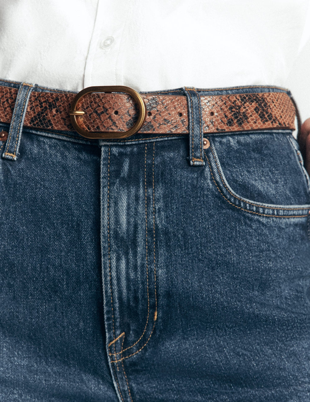 Ceinture classique en cuir à imprimé serpent marron