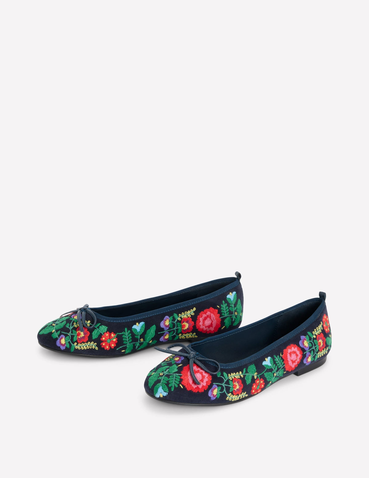 Ballerines bout rond-Bleu marine brodé