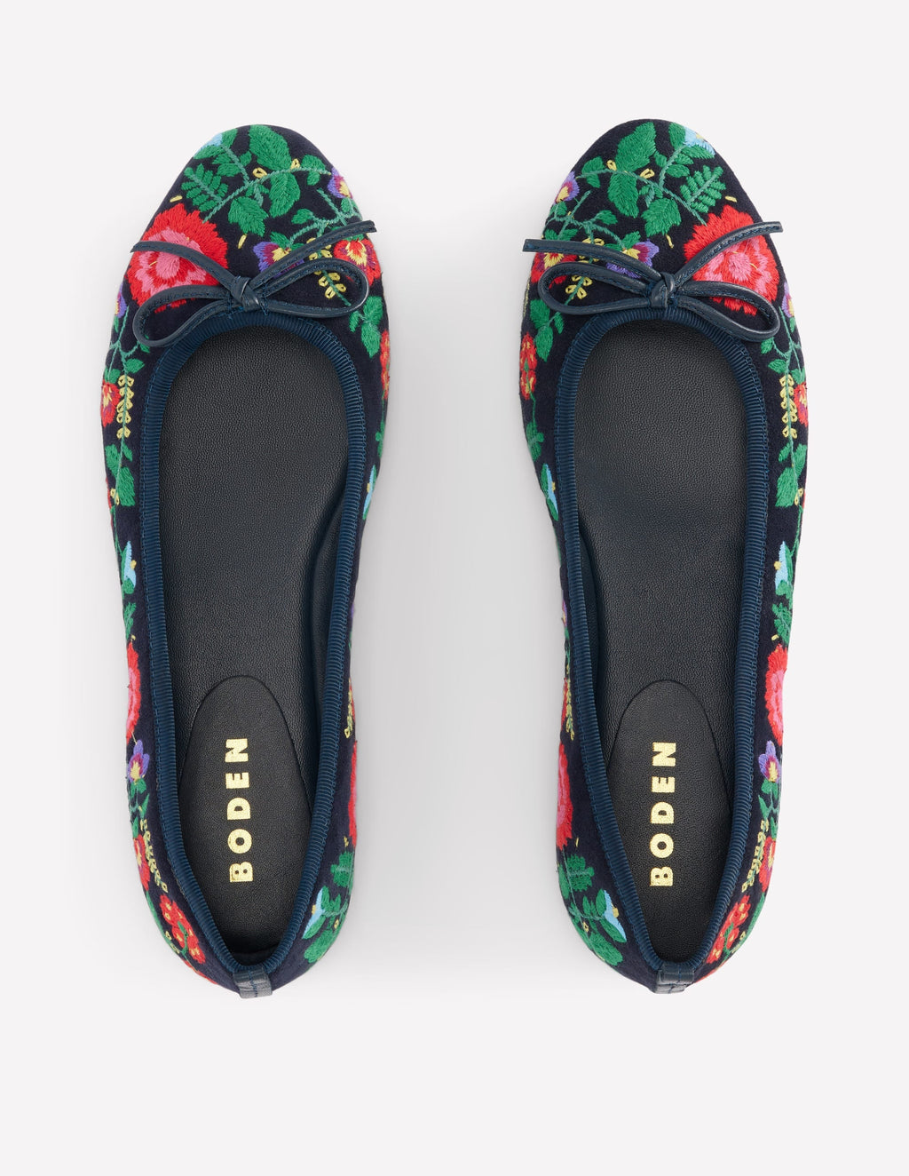 Ballerines bout rond-Bleu marine brodé