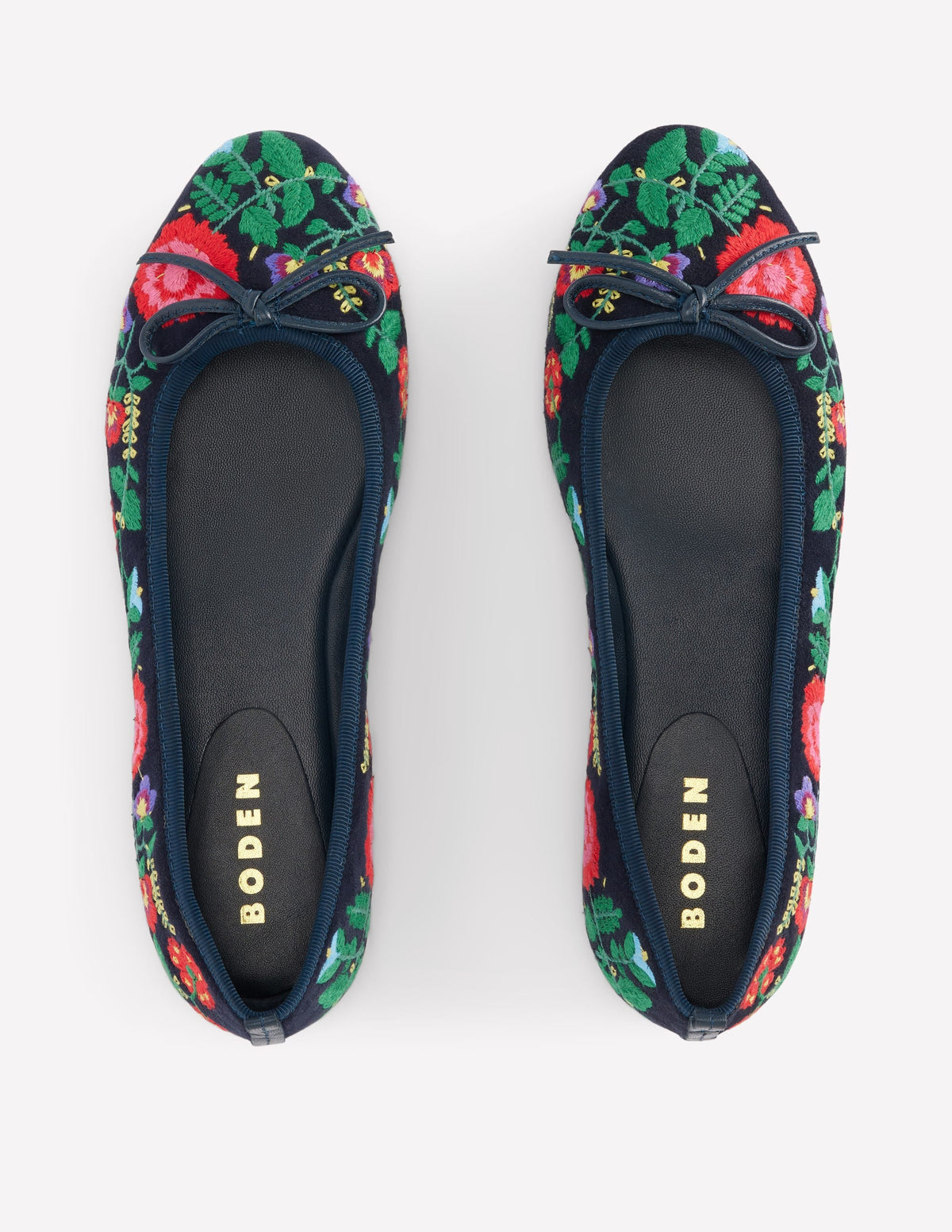 Ballerines bout rond-Bleu marine brodé