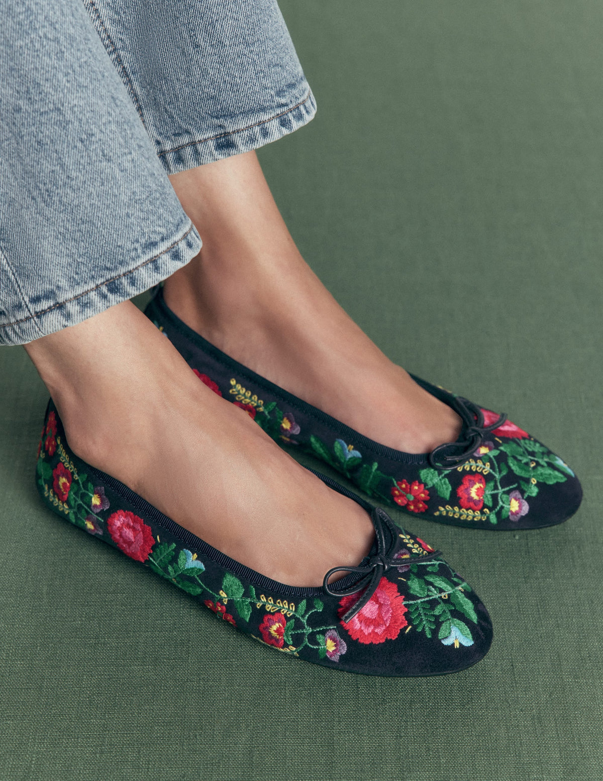 Ballerines bout rond-Bleu marine brodé
