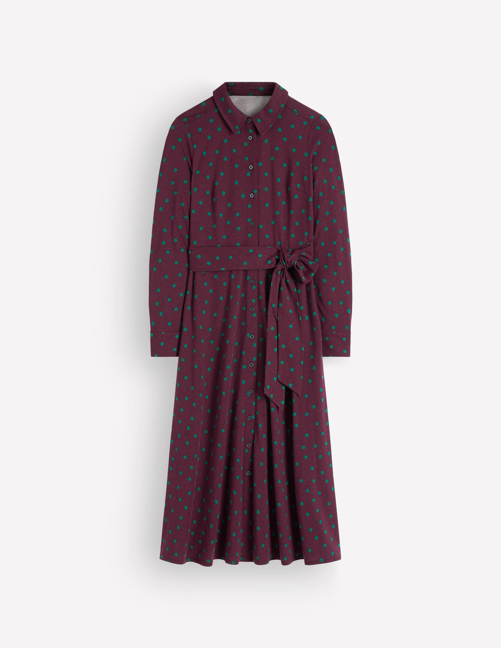 Robe-chemise en jersey – Cerise foncé, Imprimé pois