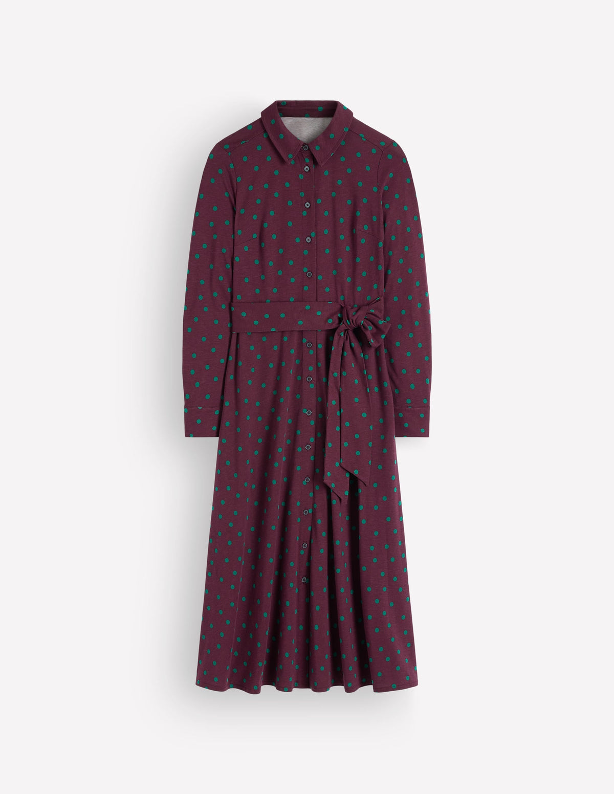 Robe-chemise en jersey – Cerise foncé, Imprimé pois