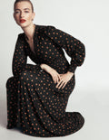 Robe midi en jersey - Noire, imprimé à pois