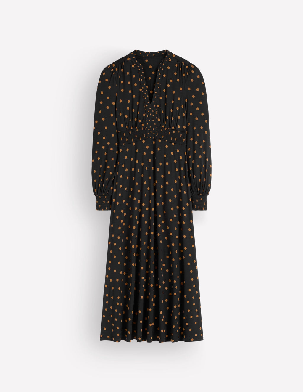 Robe midi en jersey - Noire, imprimé à pois