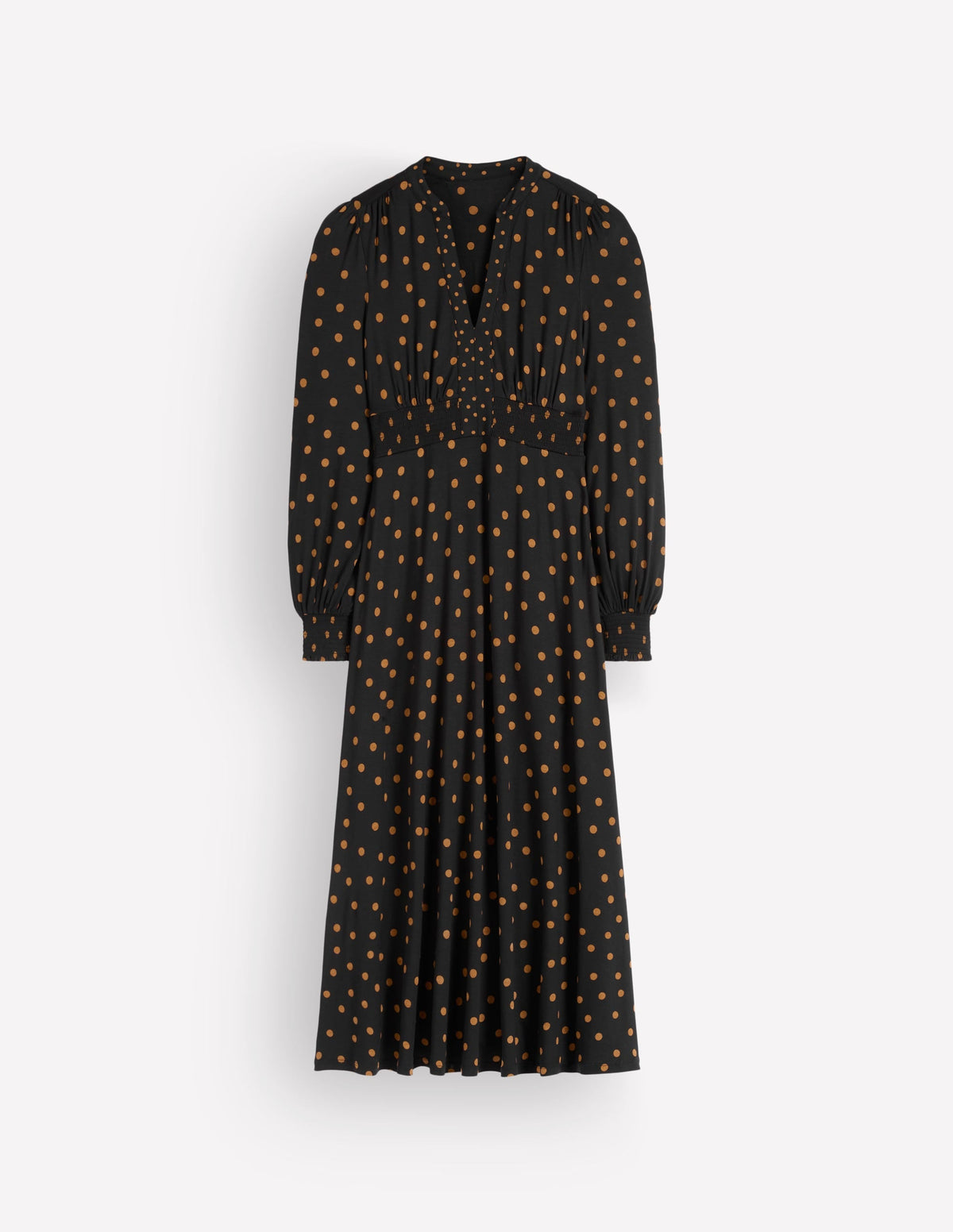 Robe midi en jersey - Noire, imprimé à pois