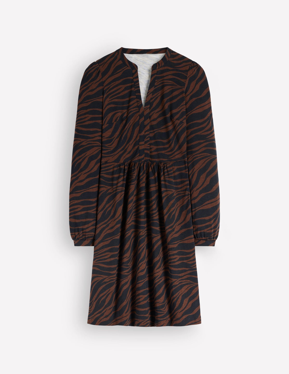 Robe décontractée en jersey - Terre d'ombre naturelle, Tourbillon zébré