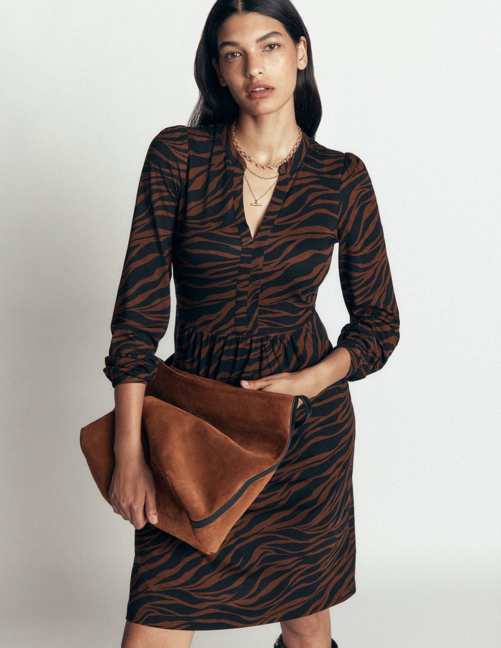 Robe décontractée en jersey - Terre d'ombre naturelle, Tourbillon zébré