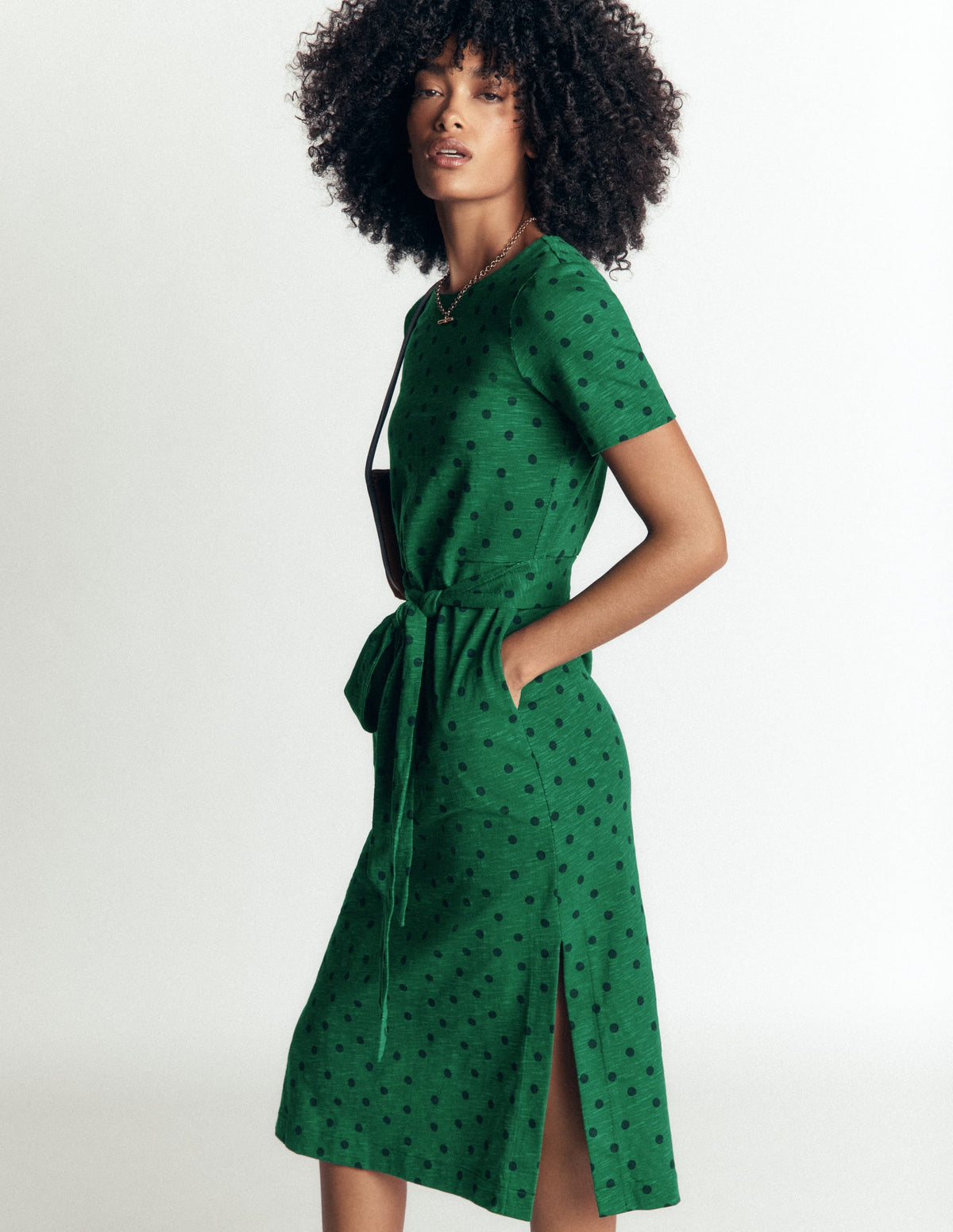 Robe midi T-shirt en jersey - Vert chasseur, Imprimé pois