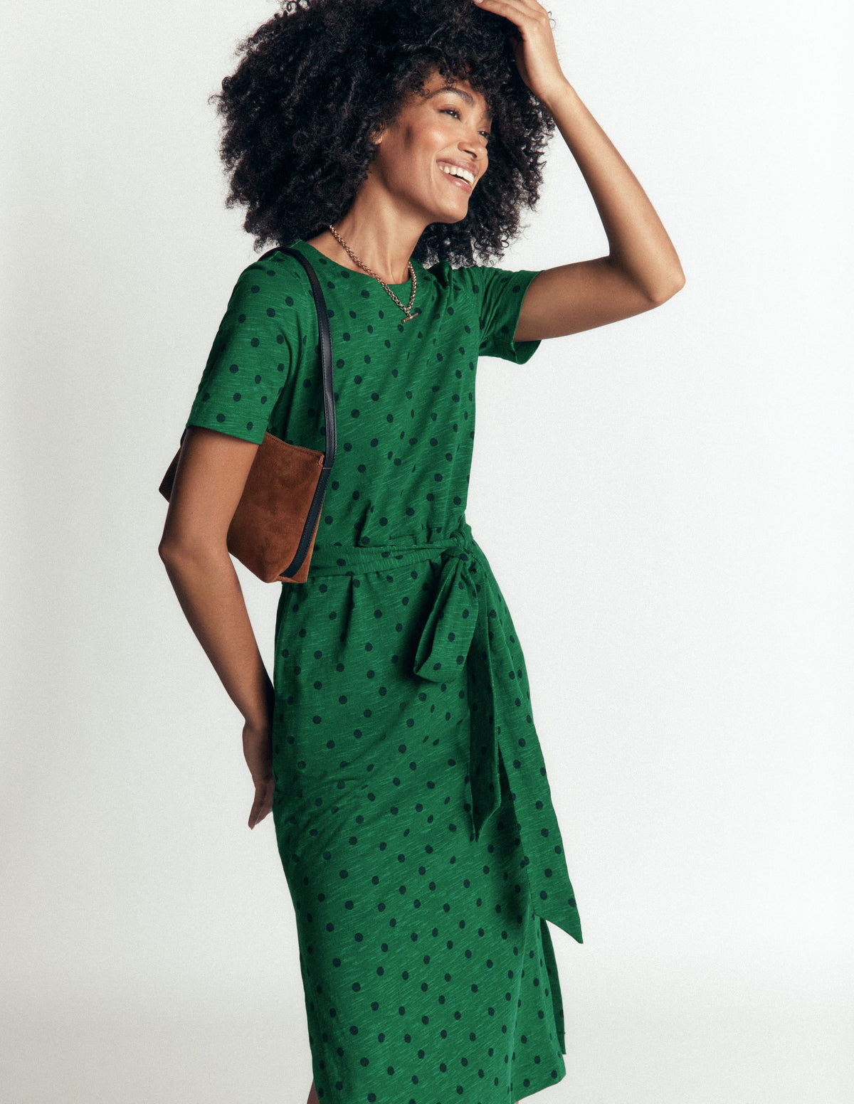 Robe midi T-shirt en jersey - Vert chasseur, Imprimé pois