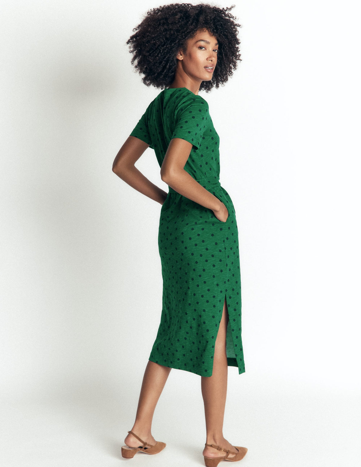 Robe midi T-shirt en jersey - Vert chasseur, Imprimé pois