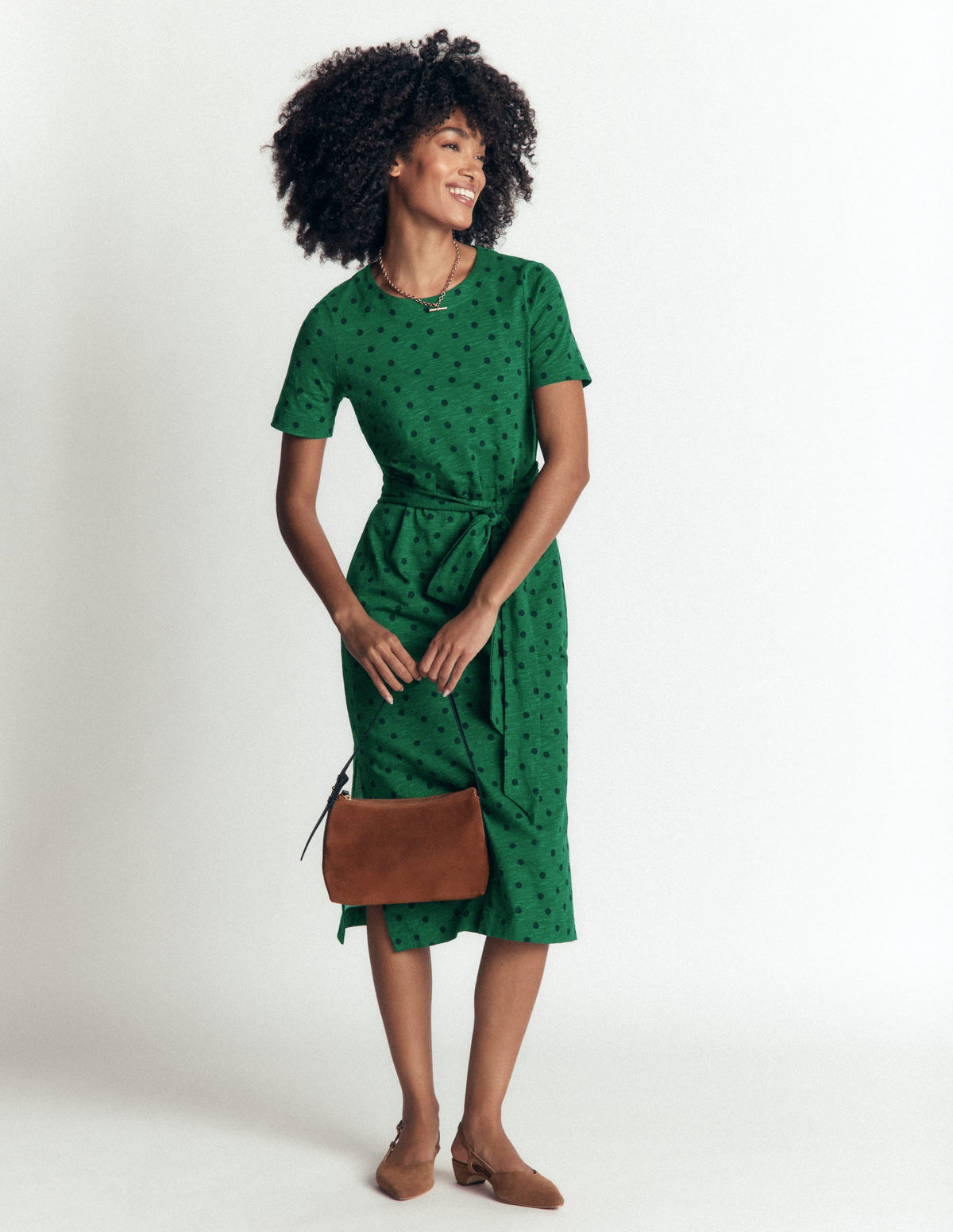 Robe midi T-shirt en jersey - Vert chasseur, Imprimé pois