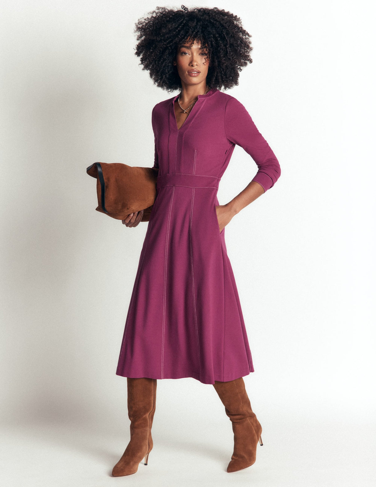 Robe midi contrastée Ponte - Coulis de framboise