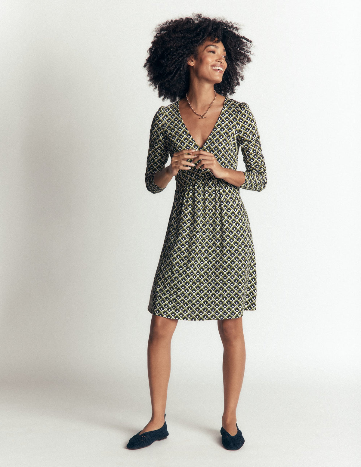 Robe courte en jersey-Bleu marine, motif Geo Party