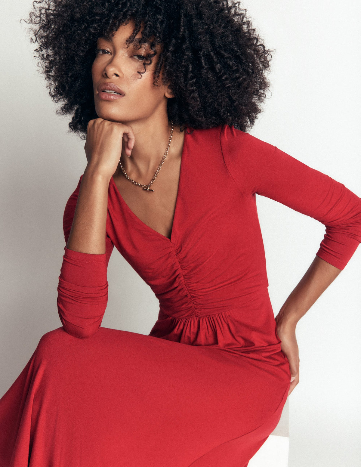 Robe en jersey froncé - Rouge cramoisi