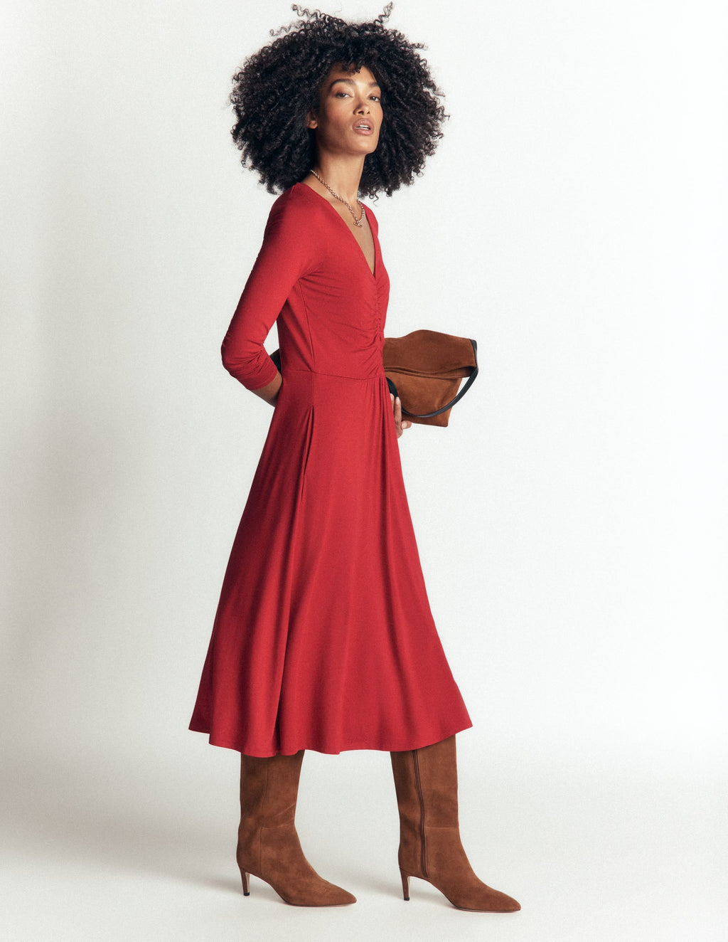 Robe en jersey froncé - Rouge cramoisi