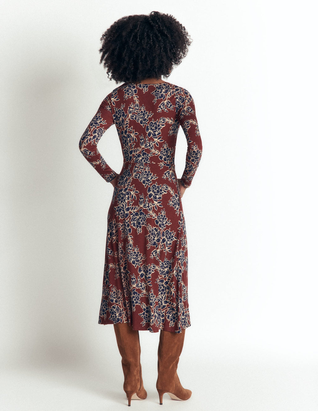 Robe en jersey froncée - Marron rôti, Pivoine enchantée