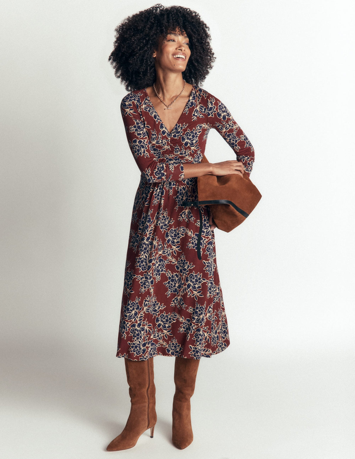 Robe en jersey froncée - Marron rôti, Pivoine enchantée