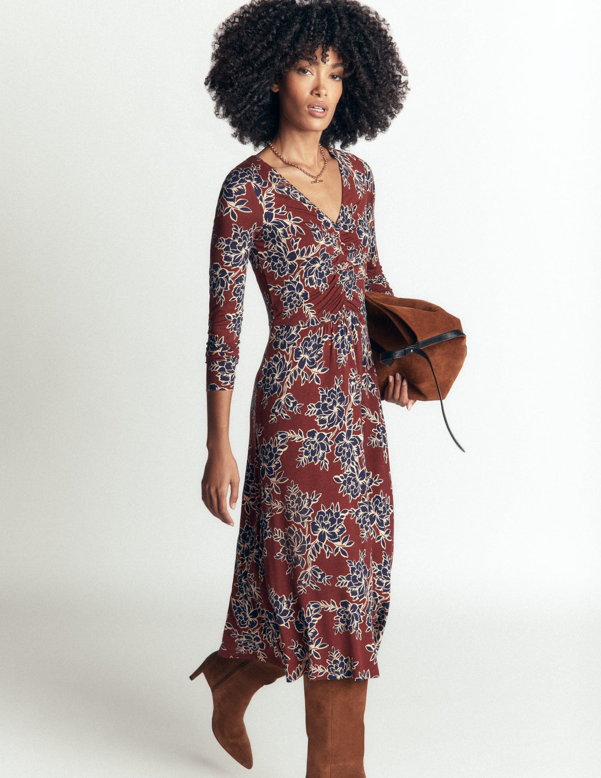 Robe en jersey froncée - Marron rôti, Pivoine enchantée