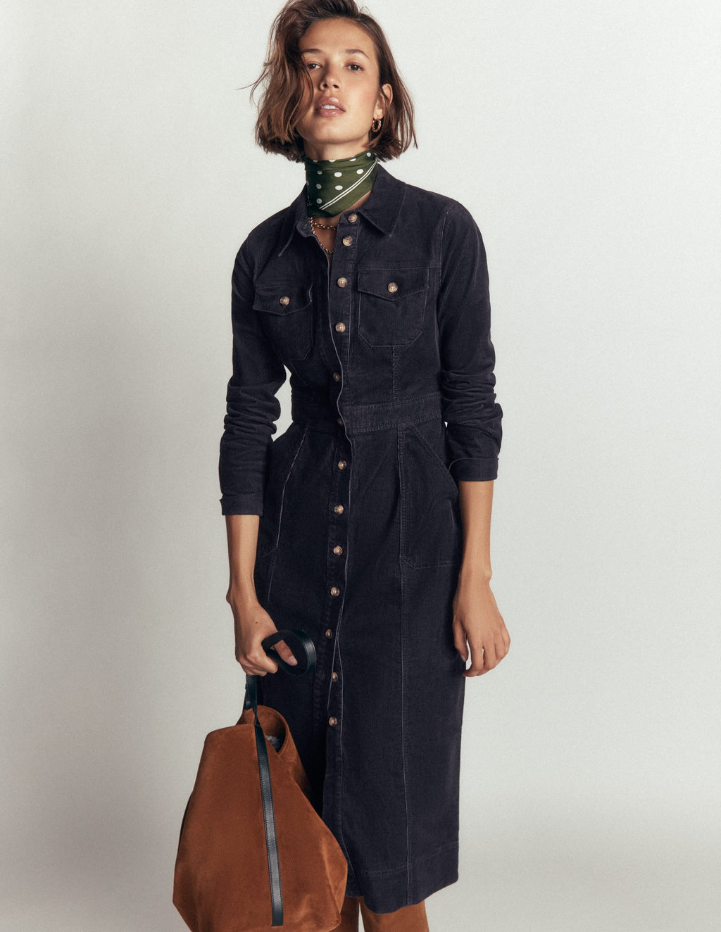 Robe midi en velours côtelé marine