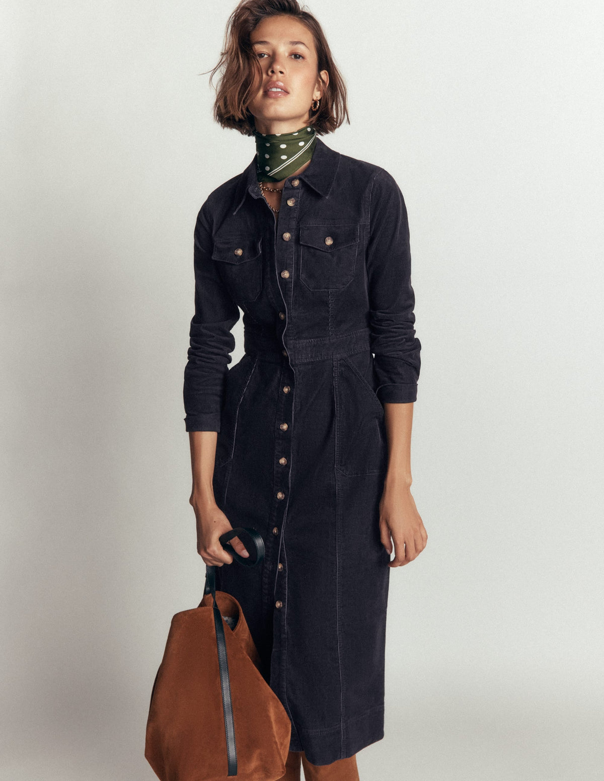 Robe midi en velours côtelé marine