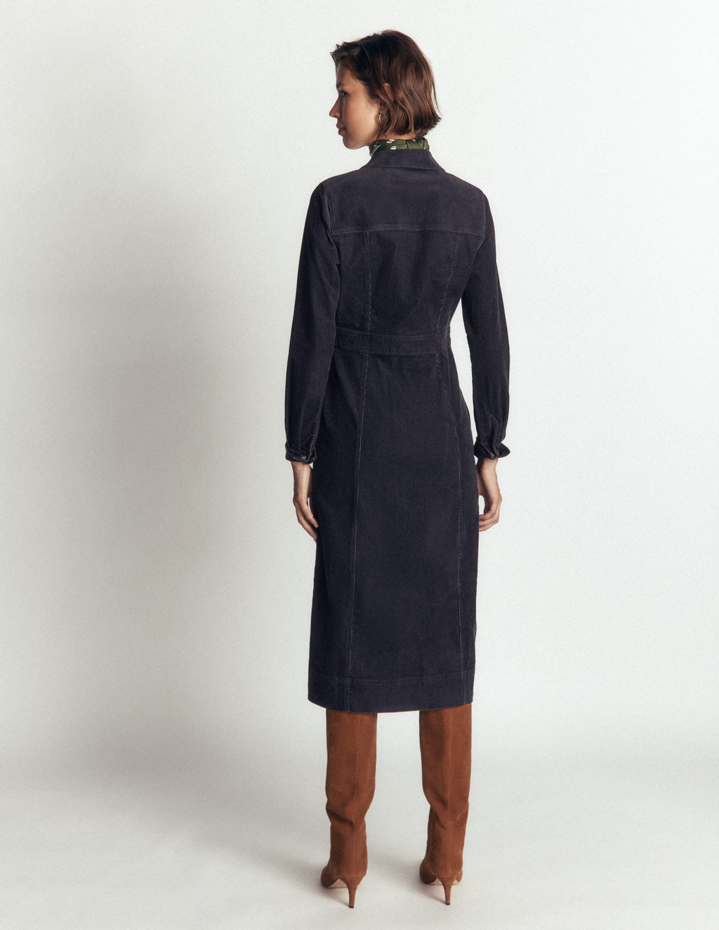 Robe midi en velours côtelé marine