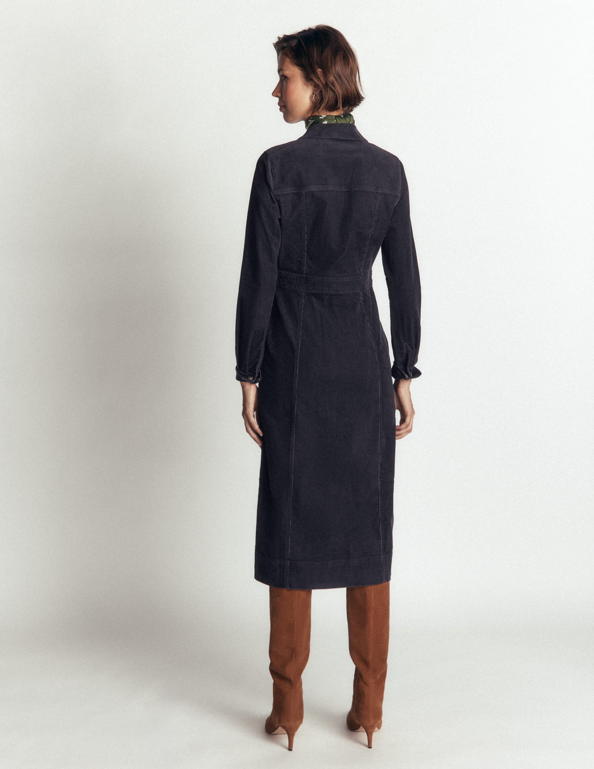 Robe midi en velours côtelé marine