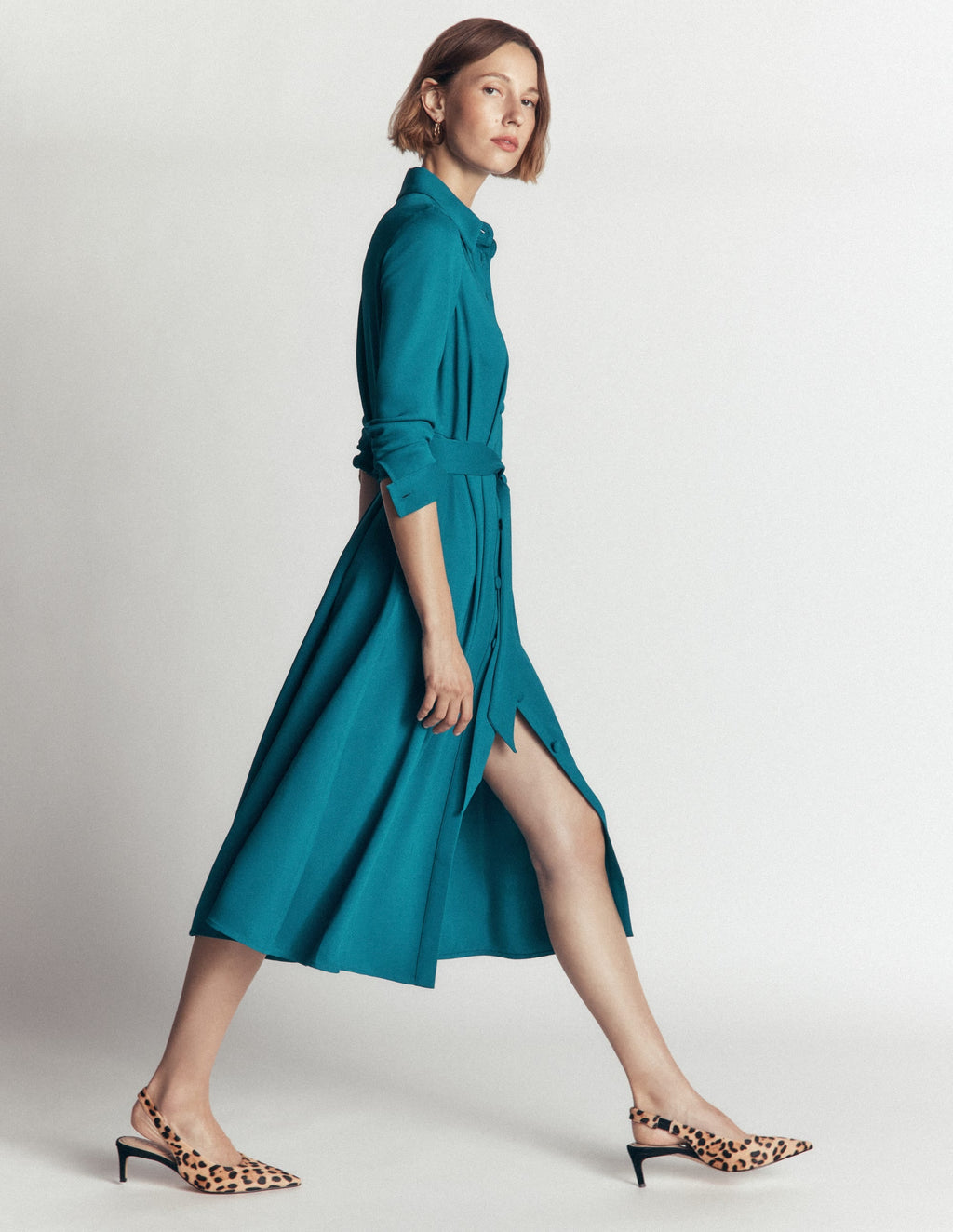 Robe chemise plissée vert profond