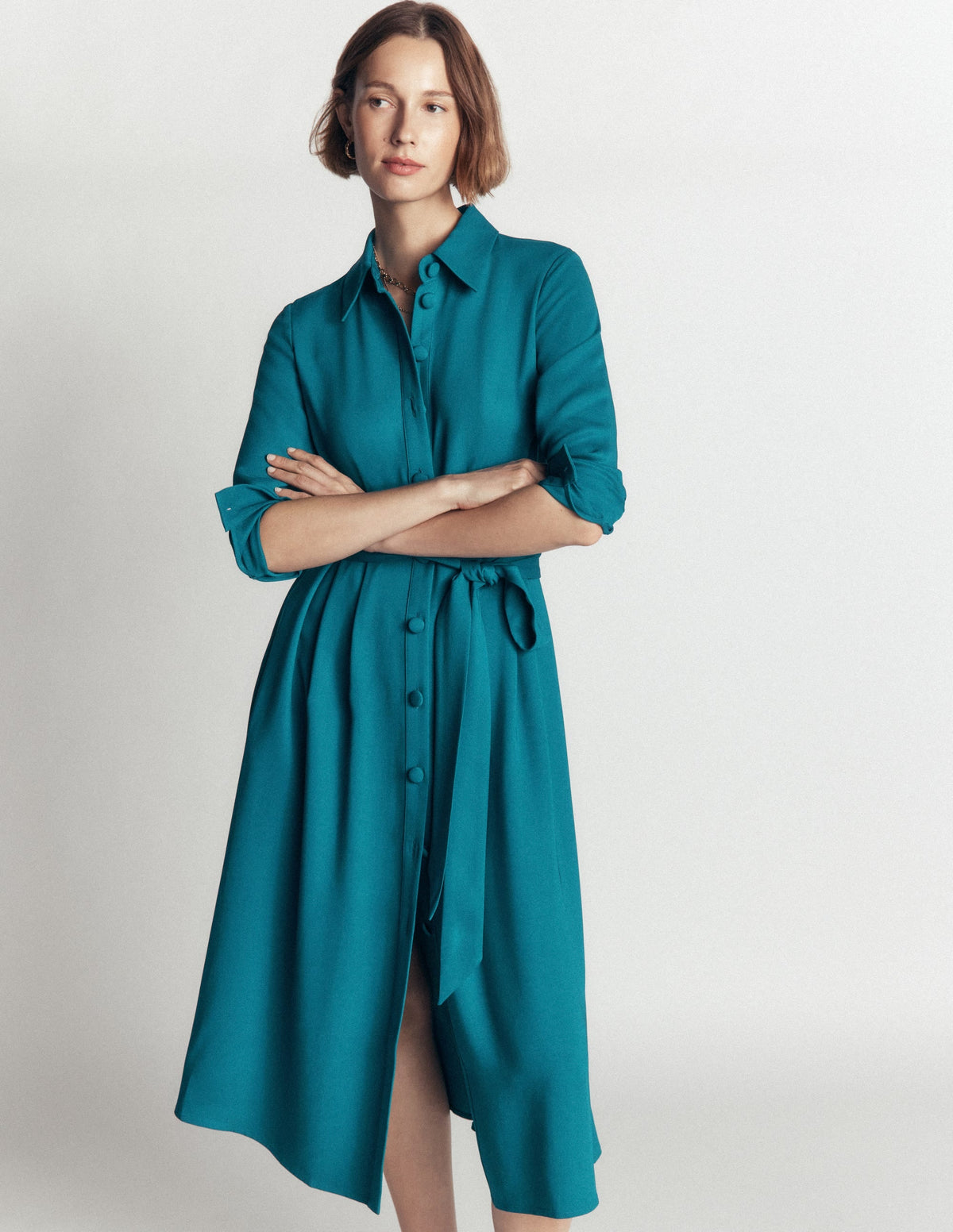 Robe chemise plissée vert profond