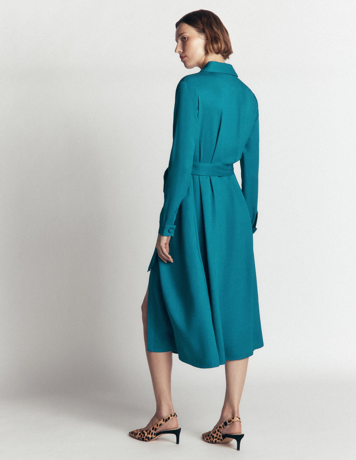 Robe chemise plissée vert profond