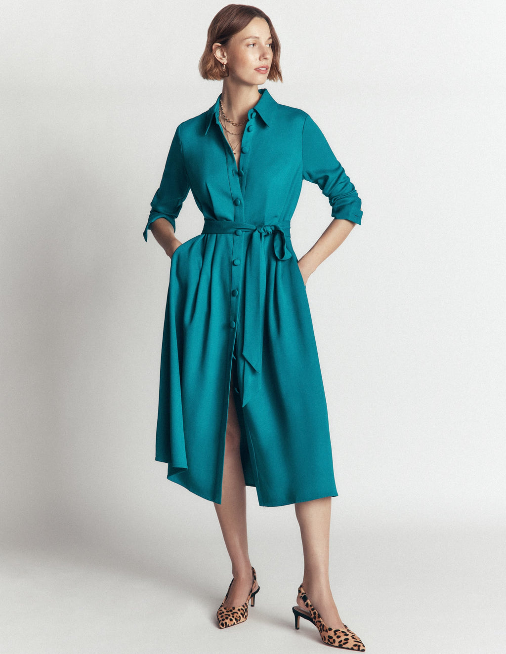 Robe chemise plissée vert profond