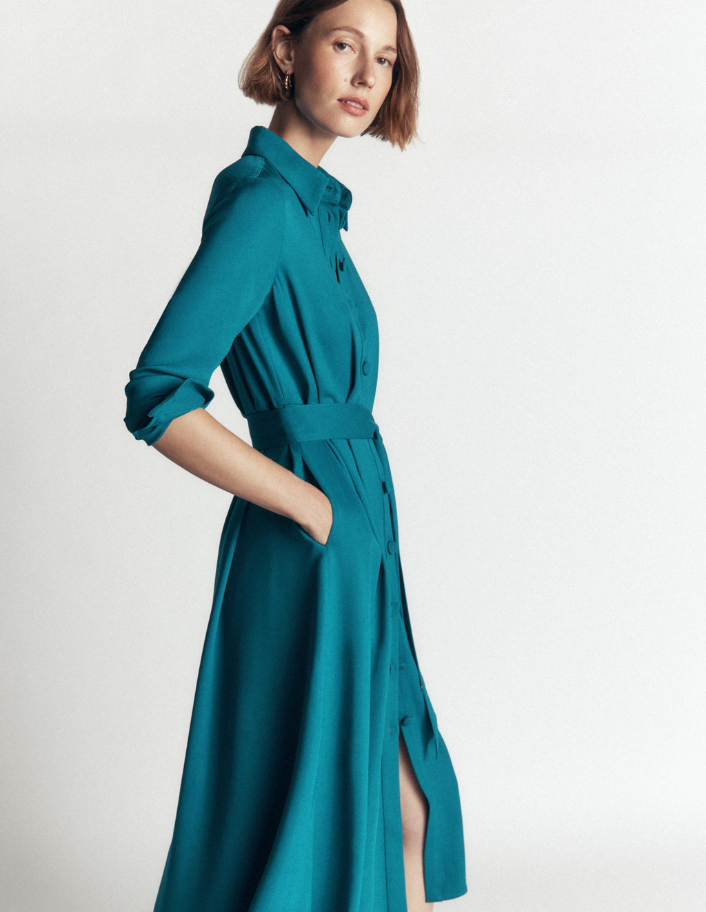 Robe chemise plissée vert profond