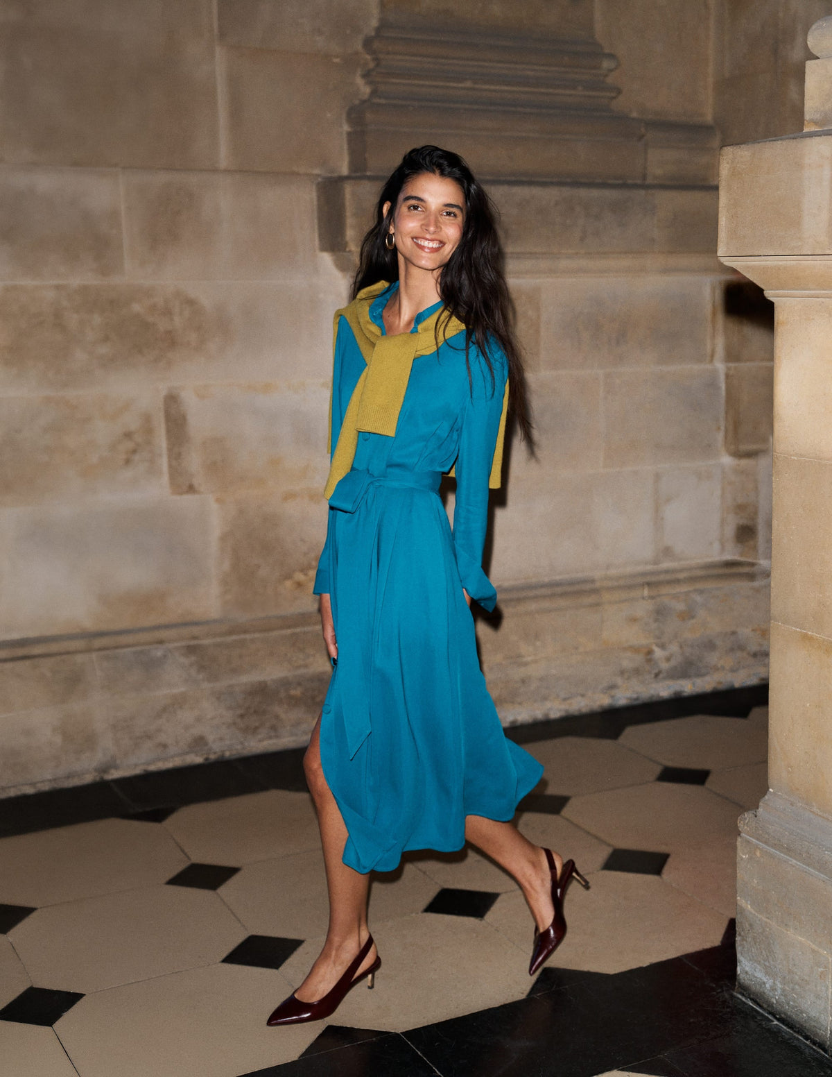 Robe chemise plissée vert profond