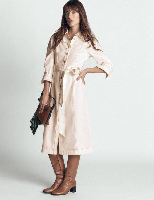 Robe midi en jean ceinturée - Jean écru