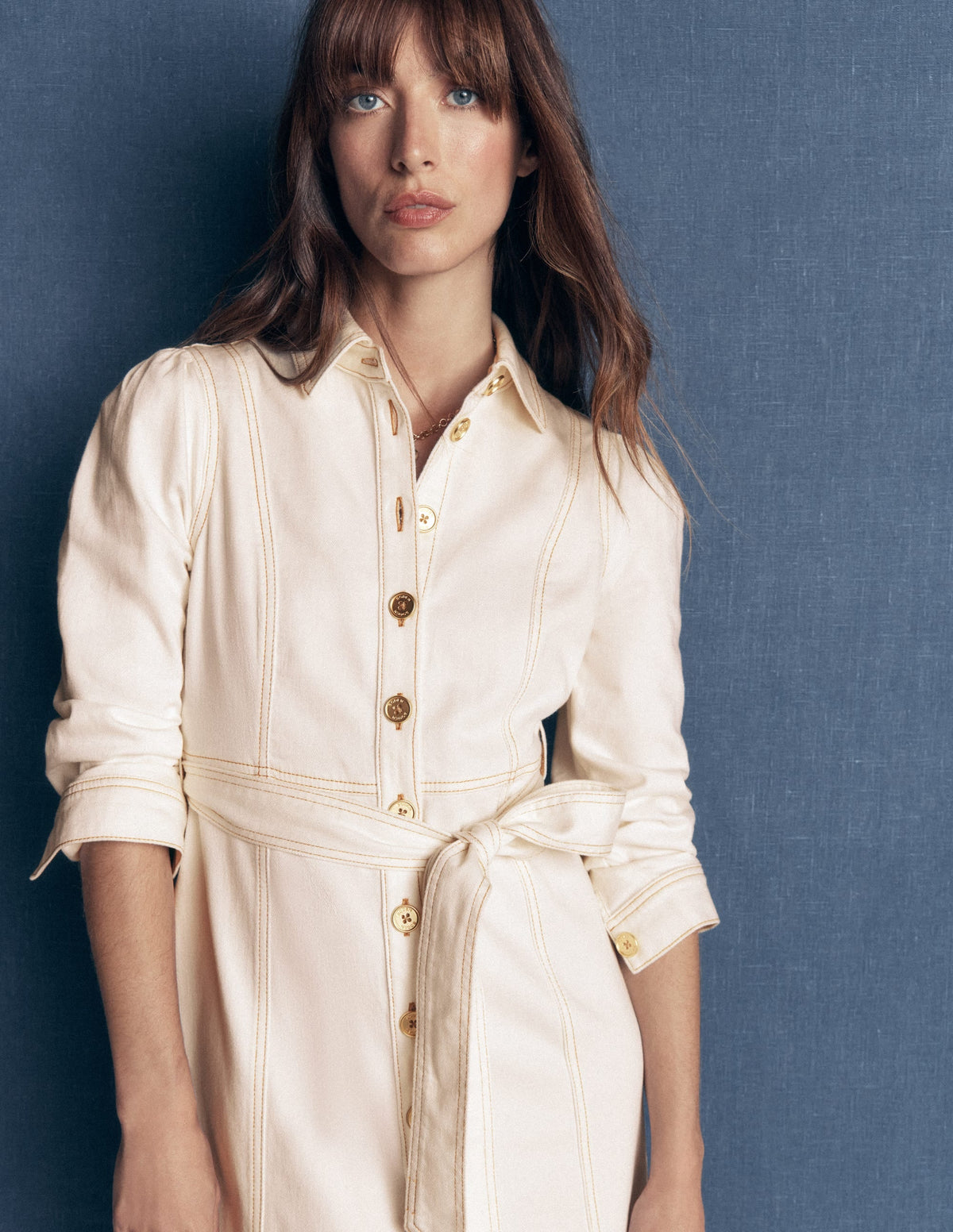 Robe midi en jean ceinturée - Jean écru