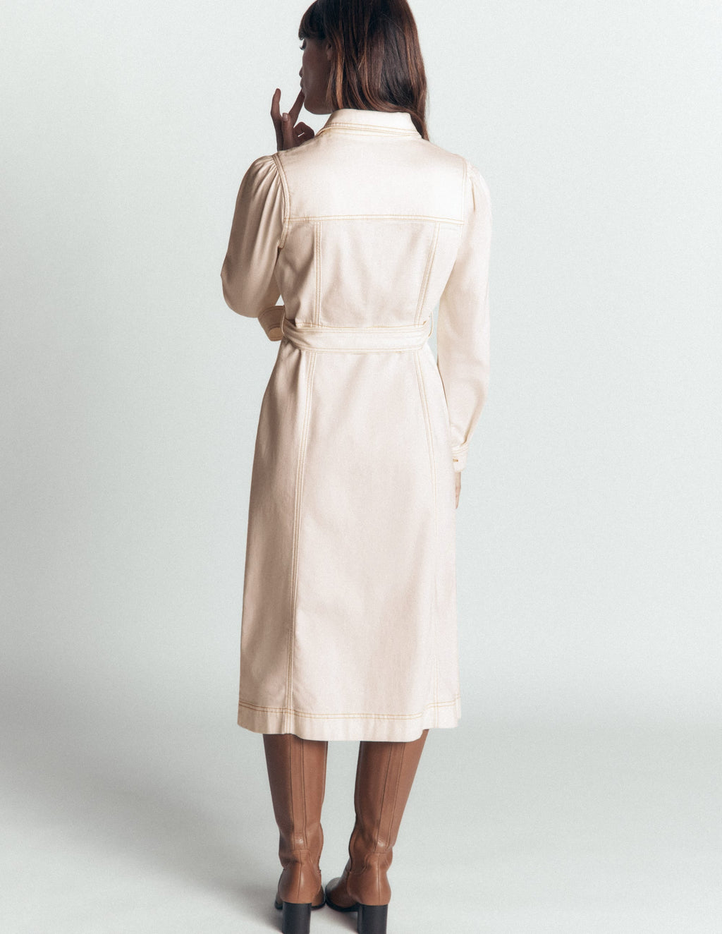 Robe midi en jean ceinturée - Jean écru