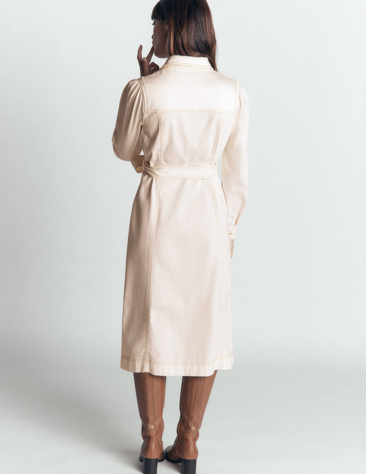 Robe midi en jean ceinturée - Jean écru