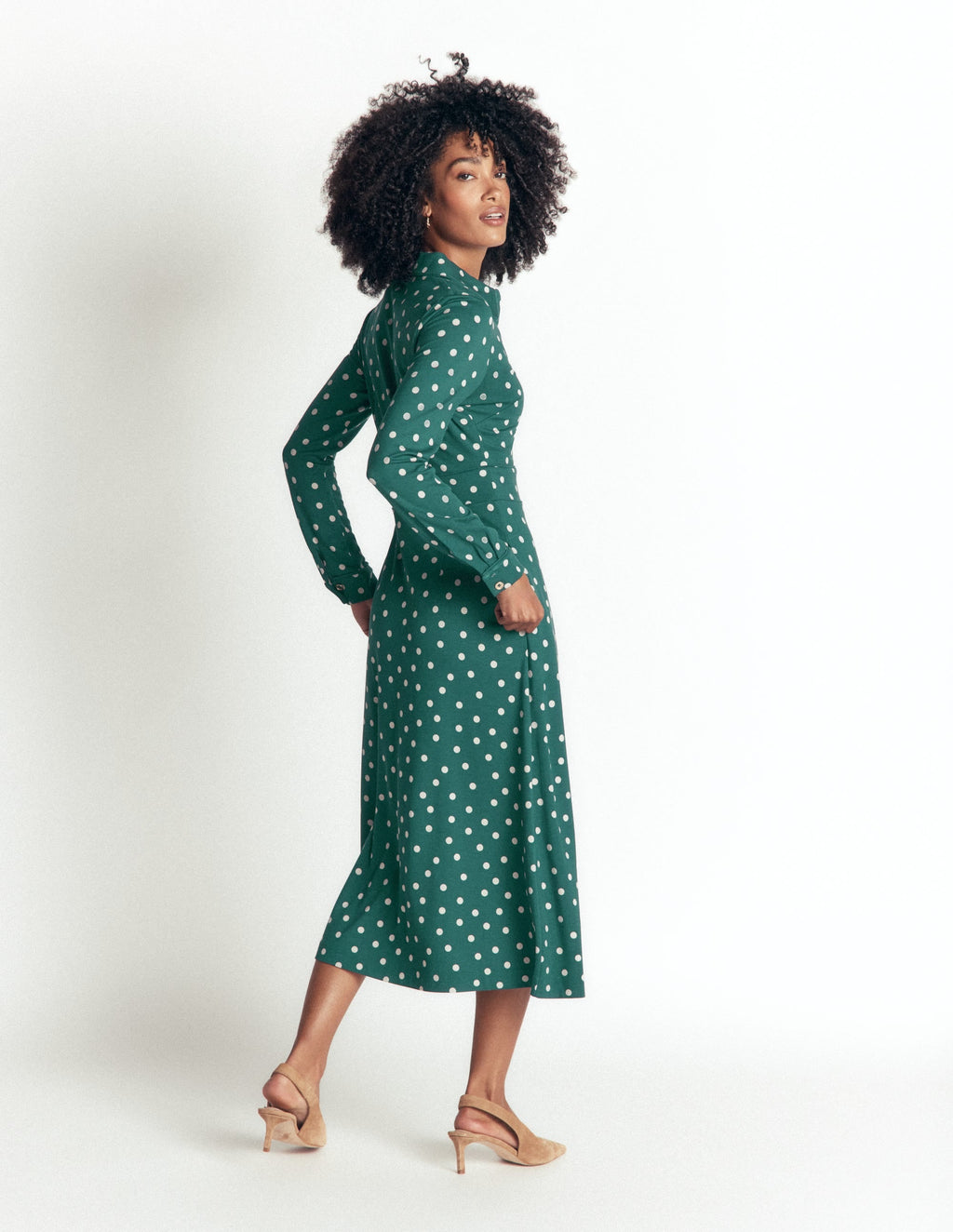Robe Ponte Détail Passepoil-Bleu pétrole, Imprimé pois