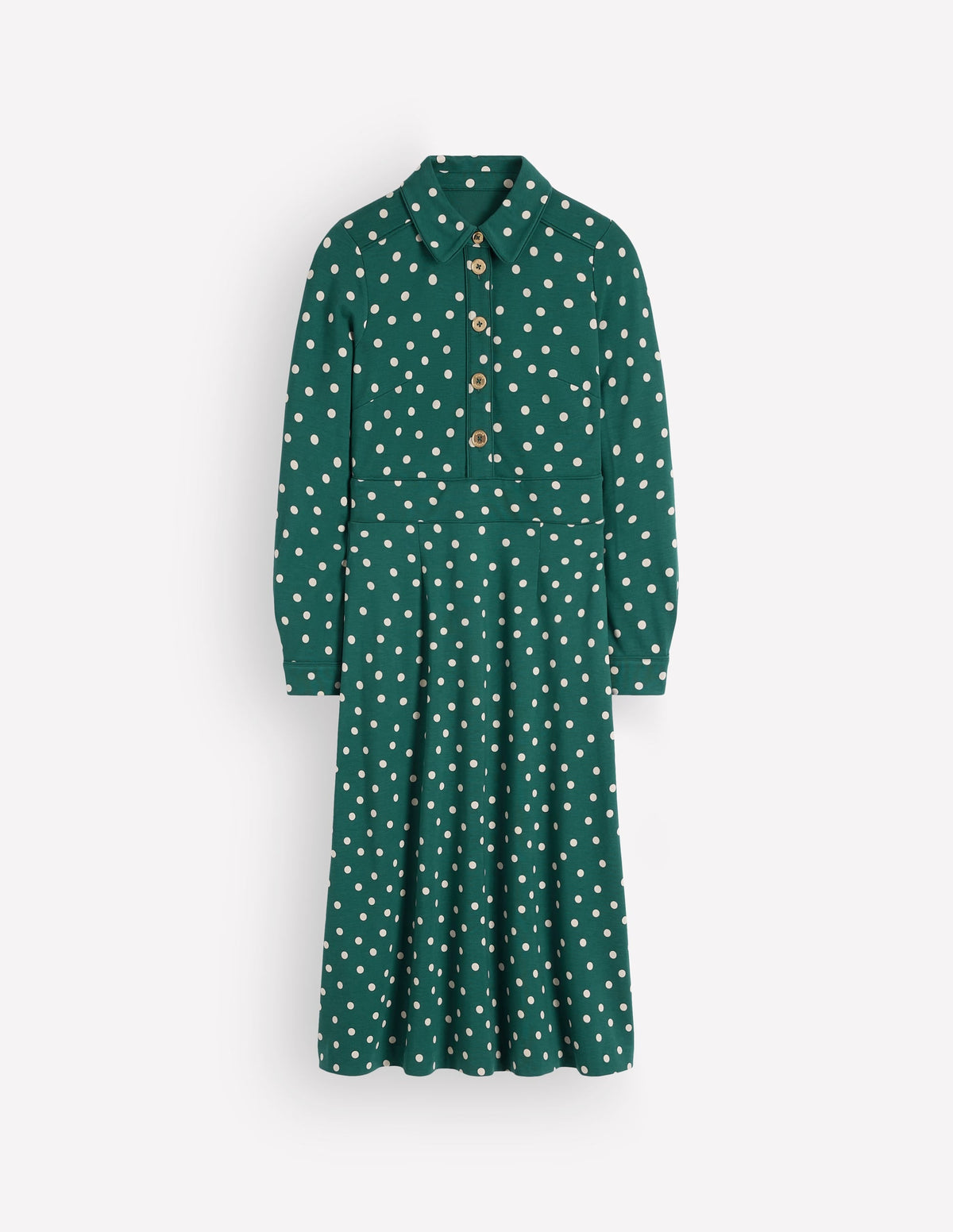 Robe Ponte Détail Passepoil-Bleu pétrole, Imprimé pois