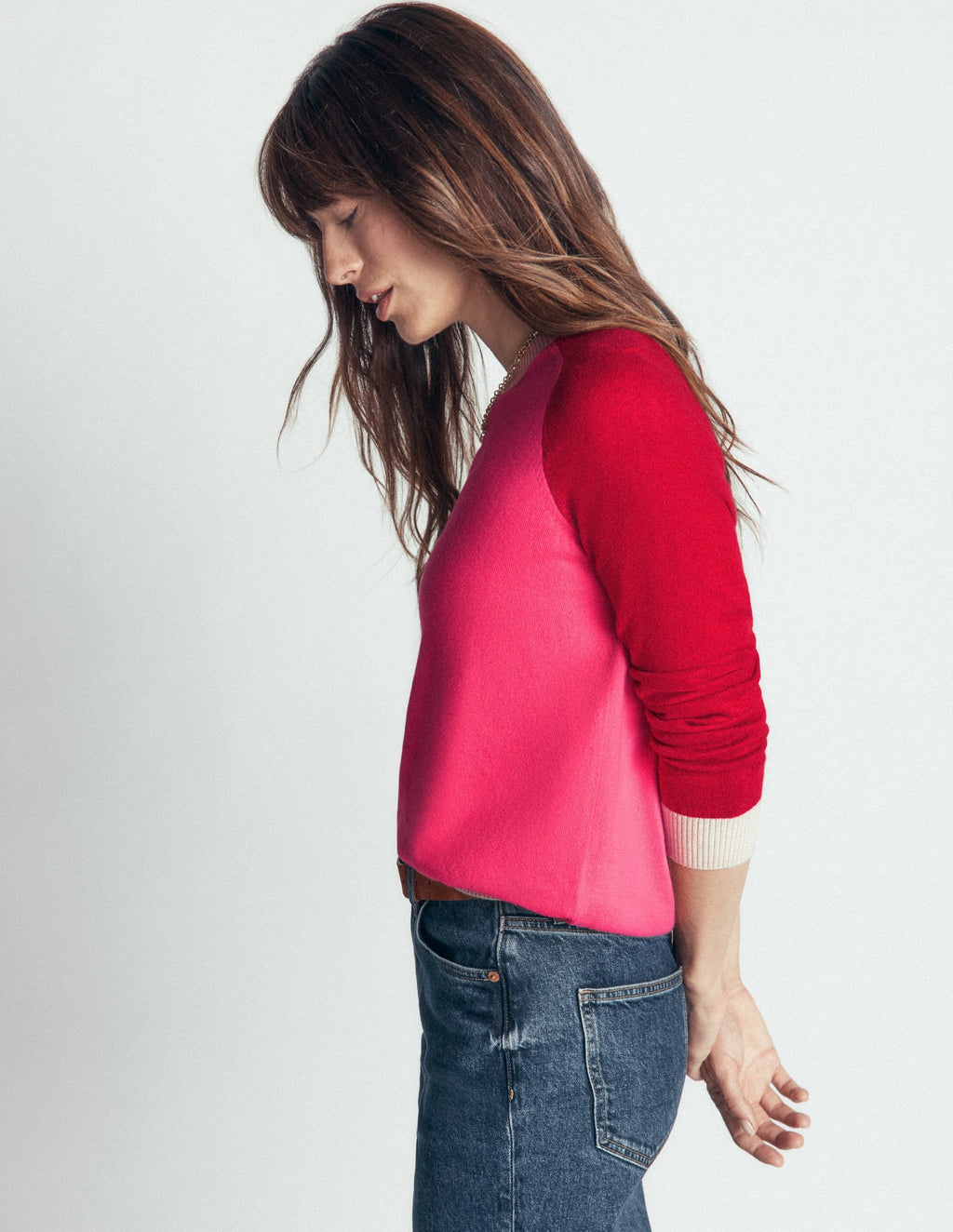 Pull à manches raglan - Blocs de couleur rose
