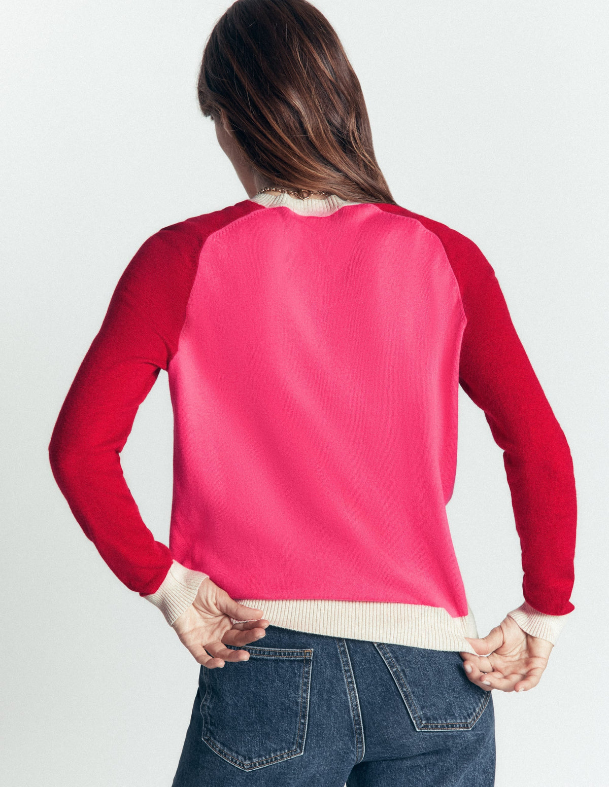 Pull à manches raglan - Blocs de couleur rose