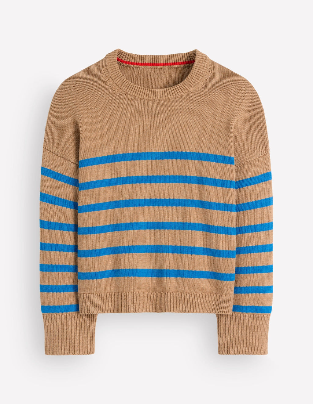 Pull en coton décontracté-Chameau, rayures bleues