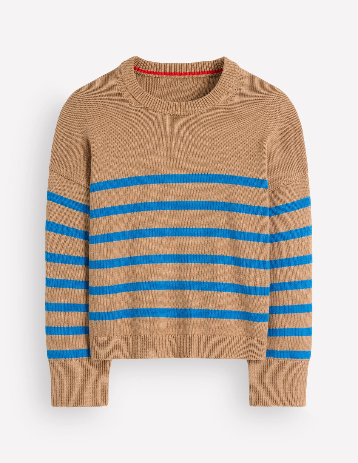 Pull en coton décontracté-Chameau, rayures bleues