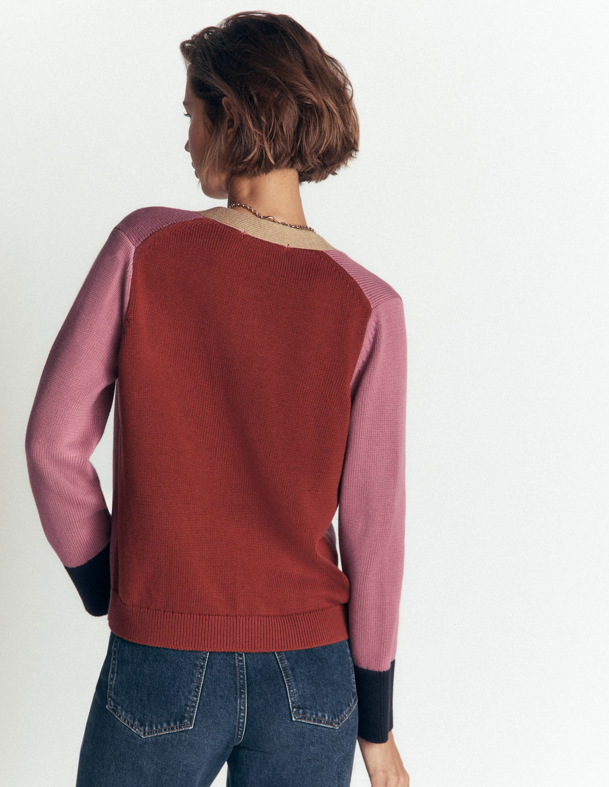Gilet décontracté en coton-bloc de couleur rose bruyère