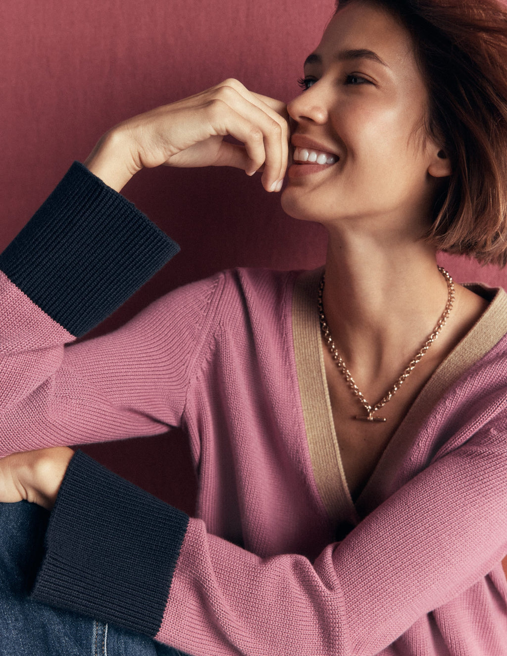 Gilet décontracté en coton-bloc de couleur rose bruyère