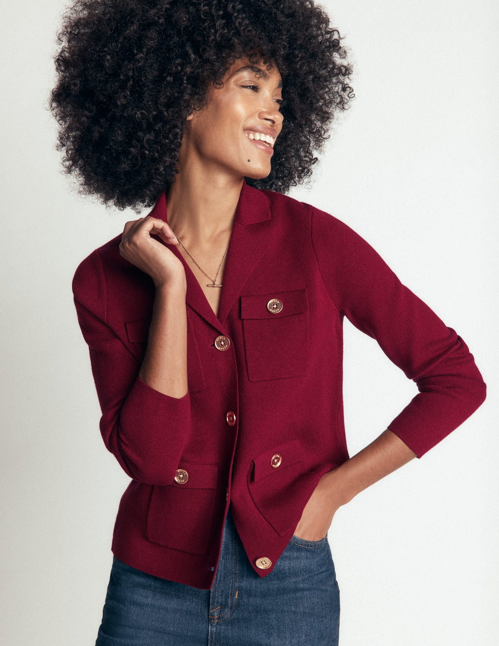 Veste en maille col chemise-Bordeaux
