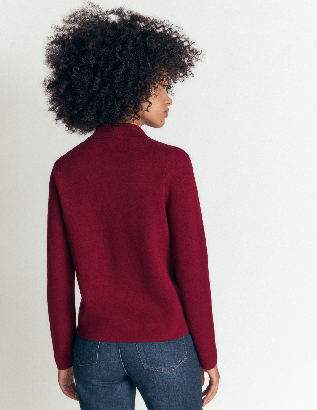 Veste en maille col chemise-Bordeaux