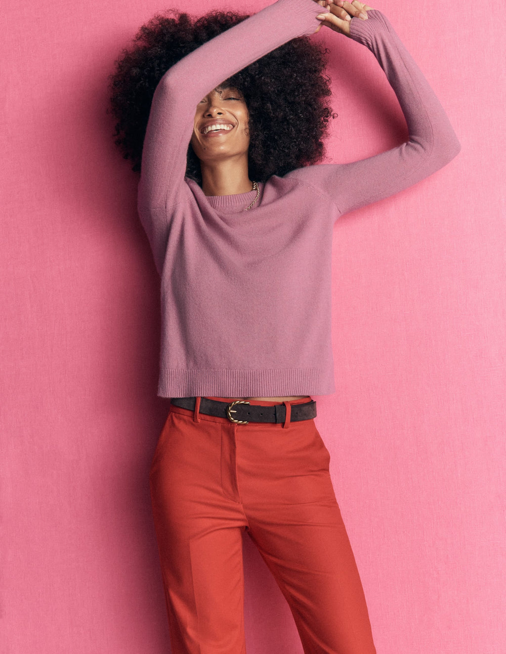 Pull col rond en cachemire - Rose chiné