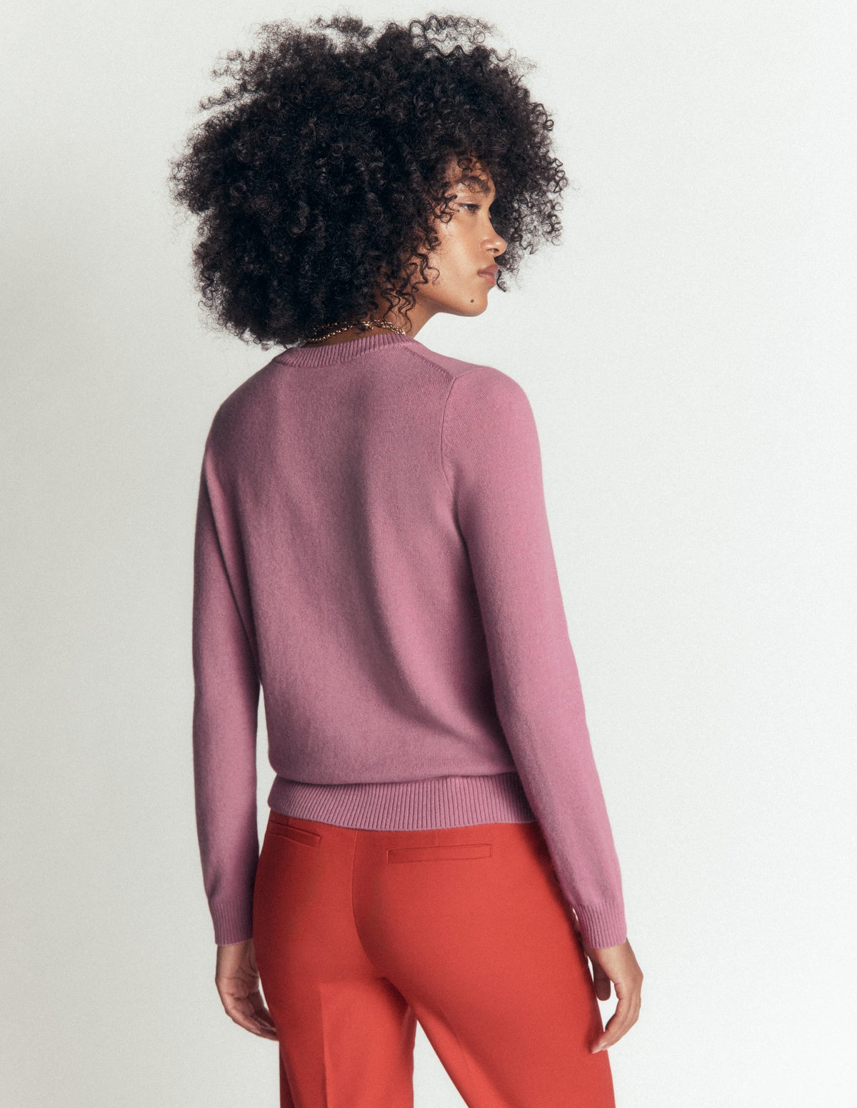 Pull col rond en cachemire - Rose chiné